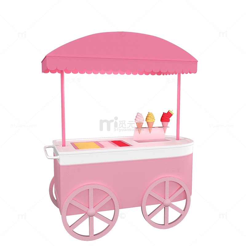 3D立体粉色可爱冰淇淋雪糕售卖车