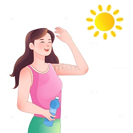 夏天天气炎热酷暑下的美女元素