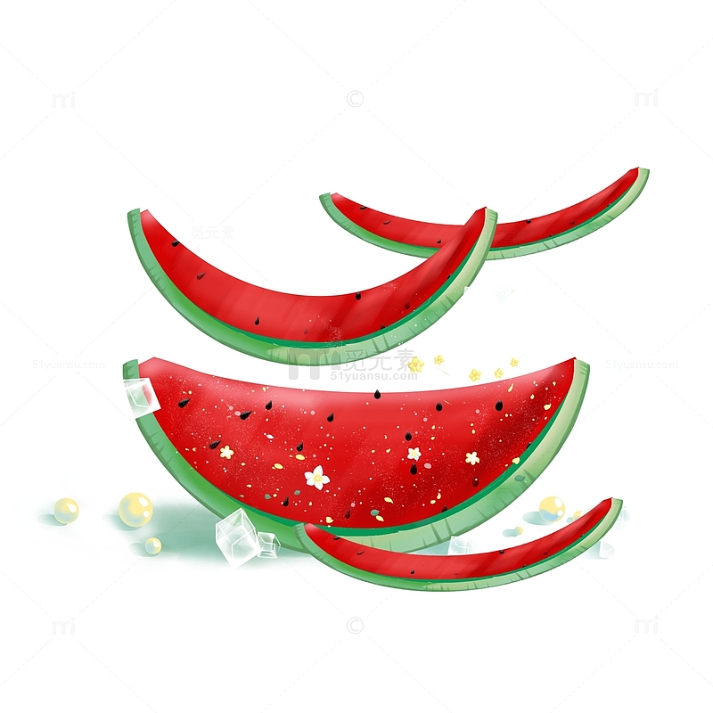 水果西瓜冰块插画元素