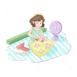 夏天假日西瓜手绘小场景