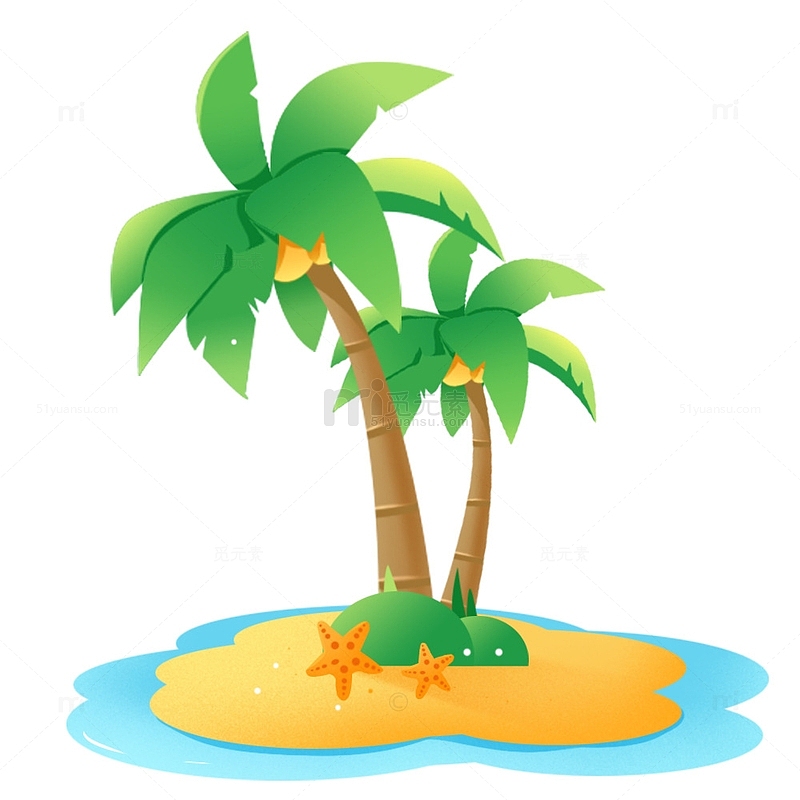 夏天旅游椰子椰树沙滩海浪海星元素