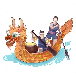 端午节划龙舟国潮风素材