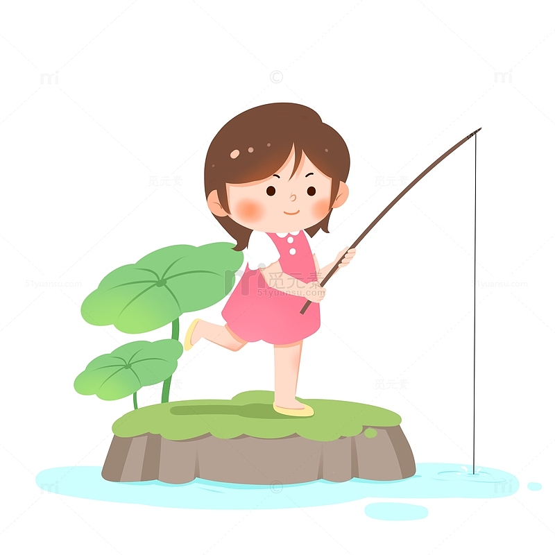 夏至女孩池塘钓鱼