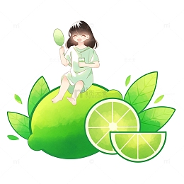 夏至柠檬水果女孩吃冰棍