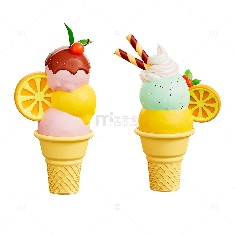 3D立体甜筒水果冰淇淋