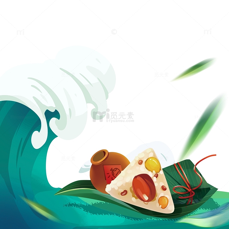 粽子端午节插画海浪夏天元素
