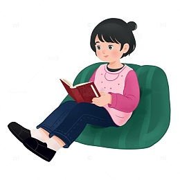 小女孩看书手绘插画