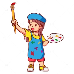 举起画笔的画画小女孩