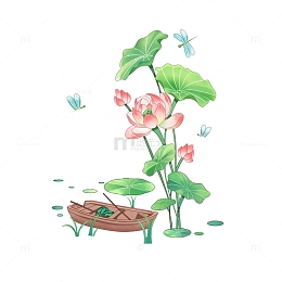 夏至小清新荷花小舟蜻蜓