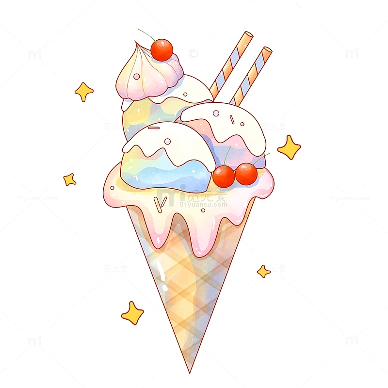 手绘卡通可爱夏季小暑冰淇淋美食插画元素