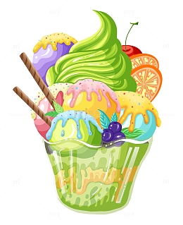 绿色小清新水果抹茶味冰淇淋球手绘元素