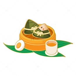 端午粽子鸡蛋茶杯金边素材