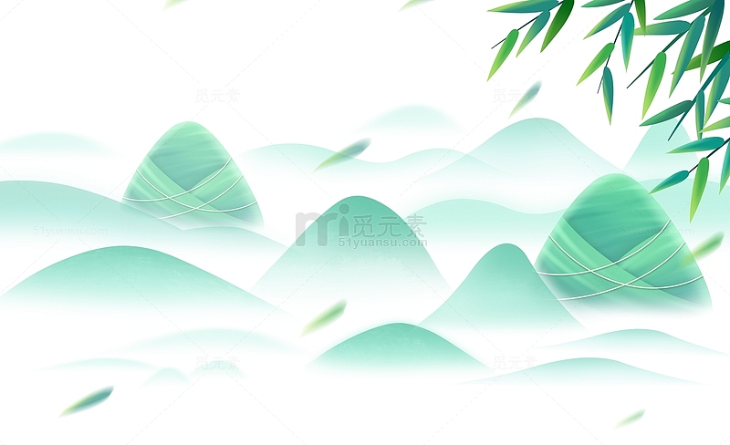 绿色水墨古风远山群山远处山水海报装饰元素