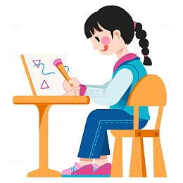 小女孩画画矢量插画