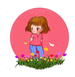 手绘儿童暑假女孩头像插画