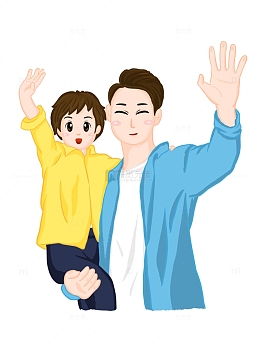 父亲节手绘人物插画亲密的父子