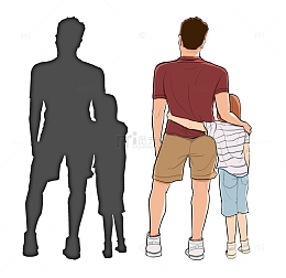 复古美式父子儿童人物温馨插画