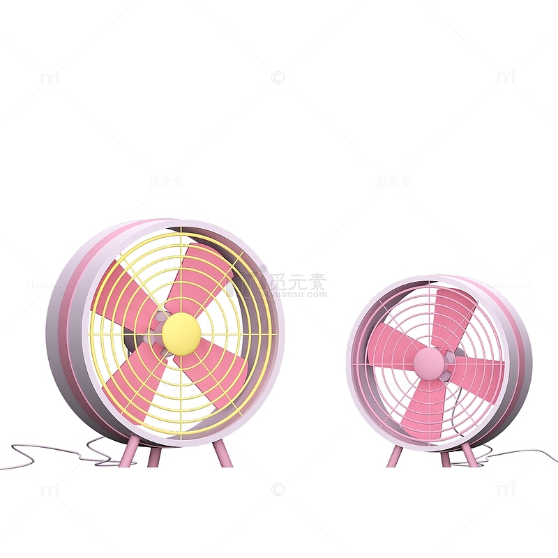 3D立体夏日夏天可爱粉色电风扇元素