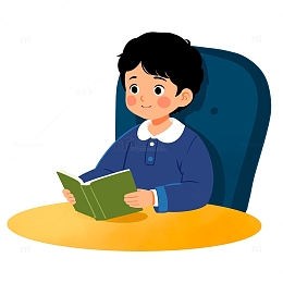 小男孩看书手绘插画