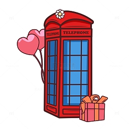 矢量英式卡通情人节电话亭