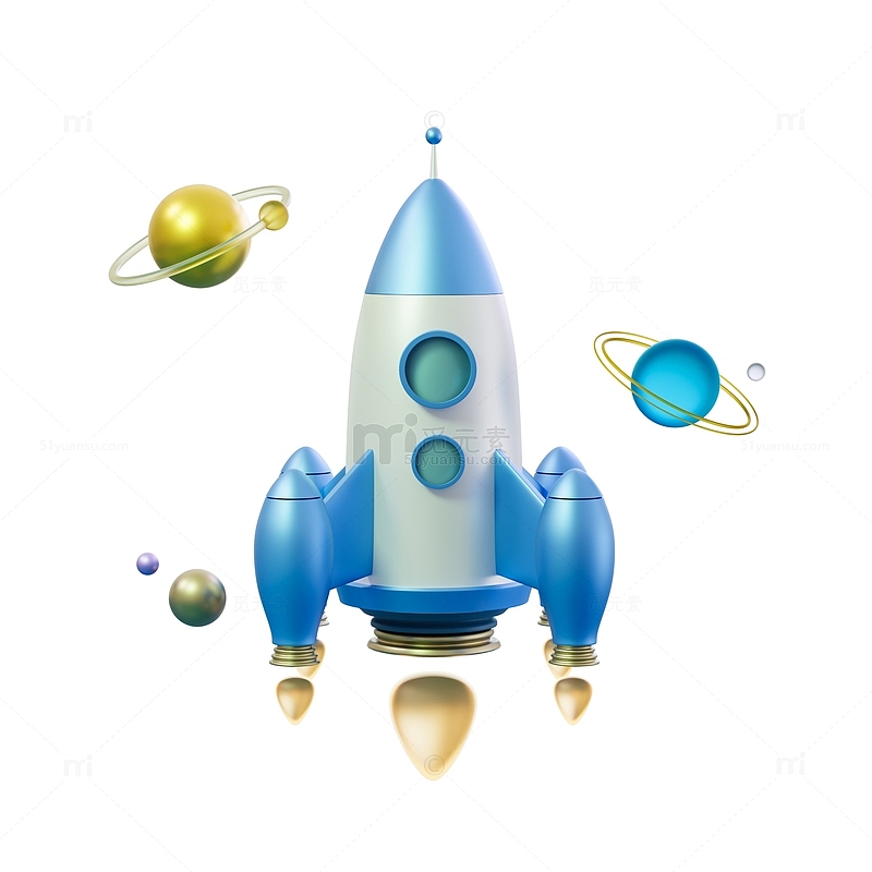 3D蓝色卡通小火箭