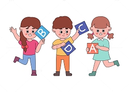 矢量插画拿着字母的儿童