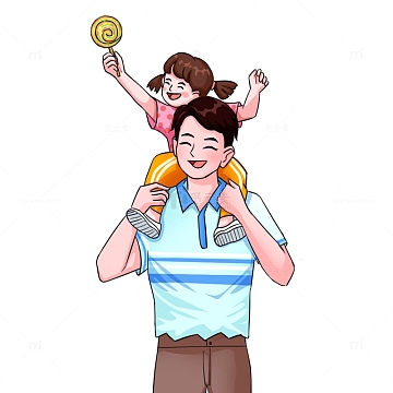 父亲节爸爸背着女儿手绘插画