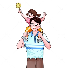父亲节爸爸背着女儿手绘插画
