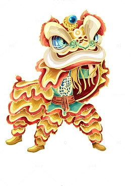春节狮子手绘插画国潮