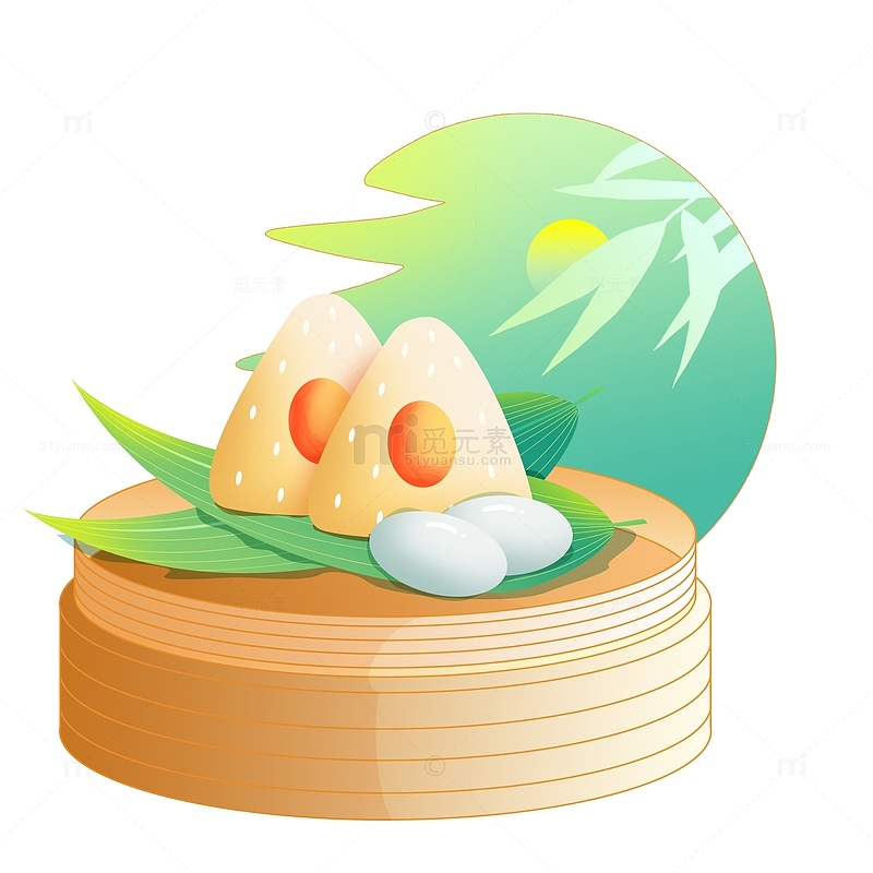 中国风小清新端午节美食蛋黄粽子插画元素