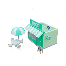 3D立体卡通购物小屋便利店奶茶店咖啡屋
