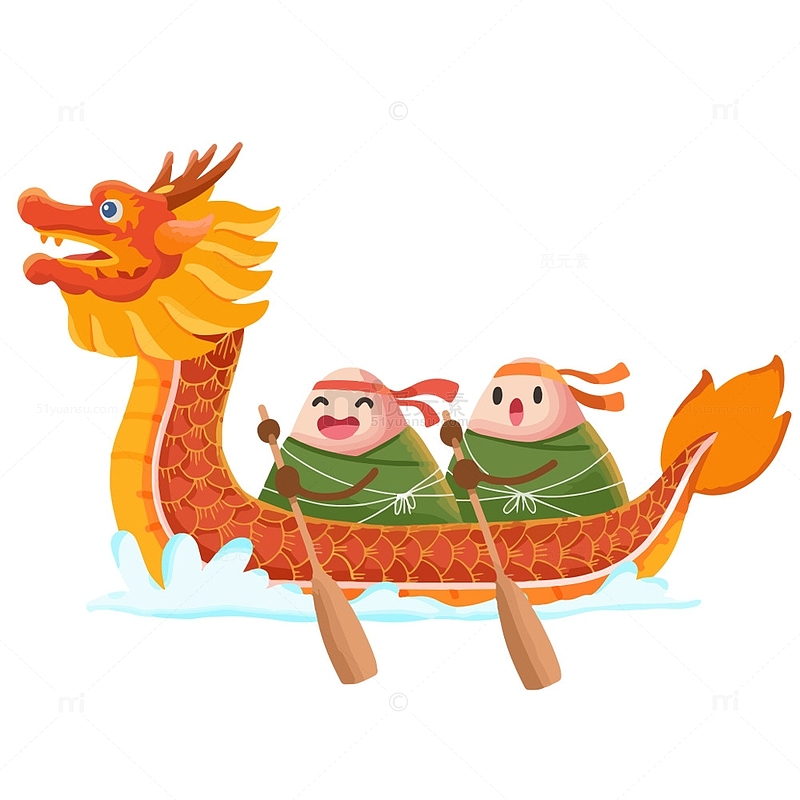 端午节粽子划龙舟场景卡通素材