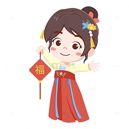 古装穿汉服的儿童矢量人物