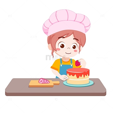 儿童过生日做蛋糕矢量图