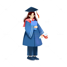 手绘毕业季穿学士服女孩