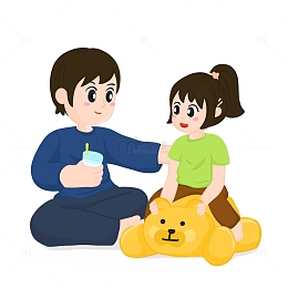 手绘插画一起玩乐的父女儿亲子元素