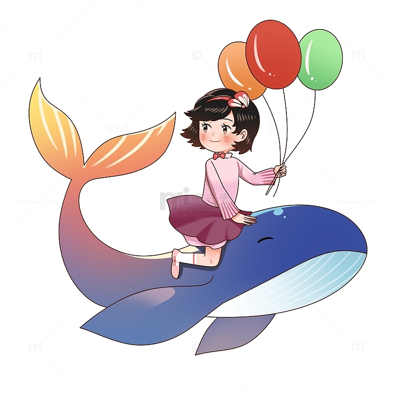 卡通鲸鱼气球女孩