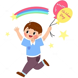 卡通可爱手拿气球男孩