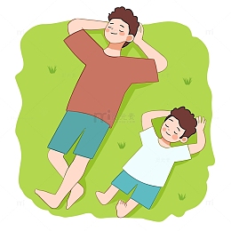 父子悠闲在草地睡觉