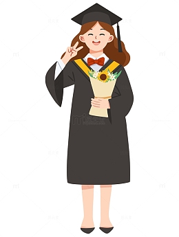 毕业季学士服女生手捧鲜花毕业场景