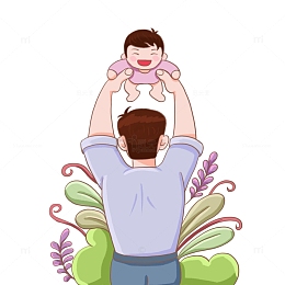 父亲节背影亲子场景插画元素