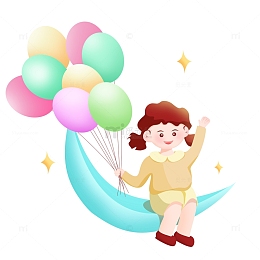 卡通可爱儿童节女孩手拿气球插画元素