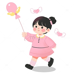 小女孩气球游乐园手绘插画