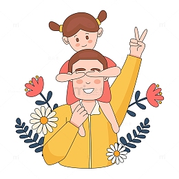 卡通线描父情节父女温馨场景