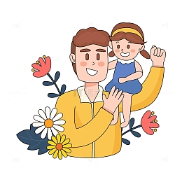 卡通线描父情节人物插画