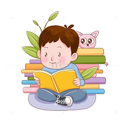 儿童插画男孩看书手绘元素插画