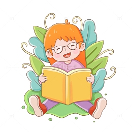 女孩看书儿童插画手绘元素