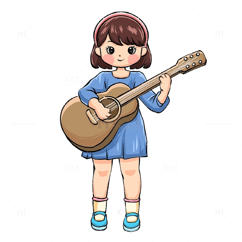 弹吉他的女孩声乐培训手绘素材