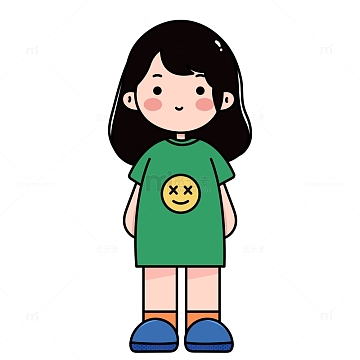 儿童女生扁平卡通人物插画