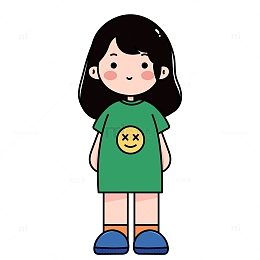 儿童女生扁平卡通人物插画